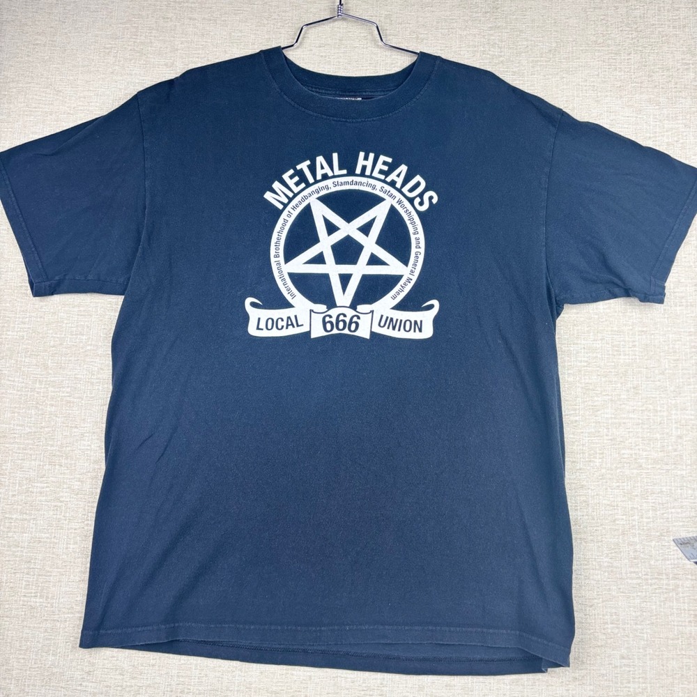 Anvil Metal Heads Local 666 Union Graphic T-Shirt Navy Blue Mens XL